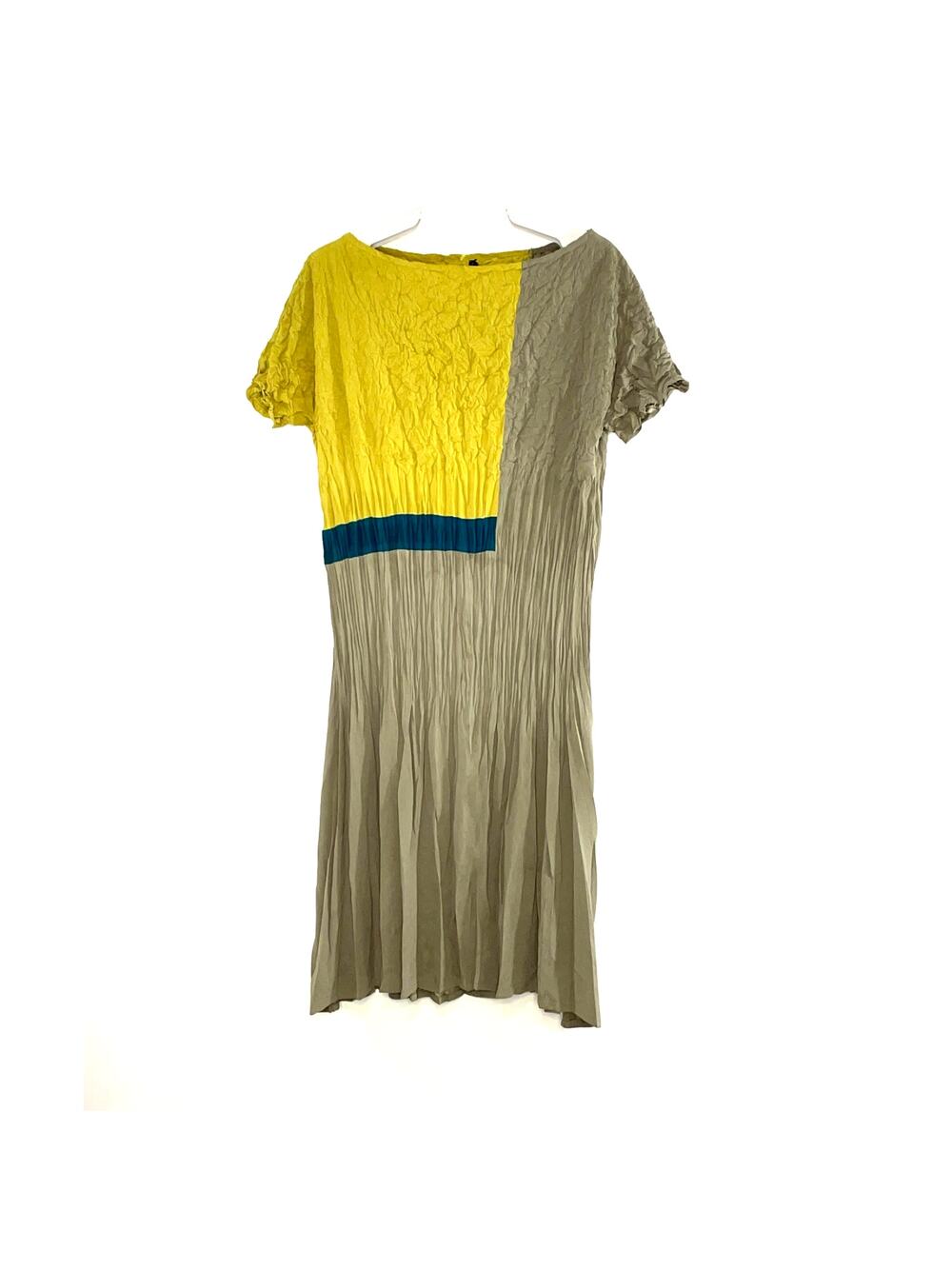 Babette Green Yellow Color Blocked Crinkled Pullover Dress Size Small